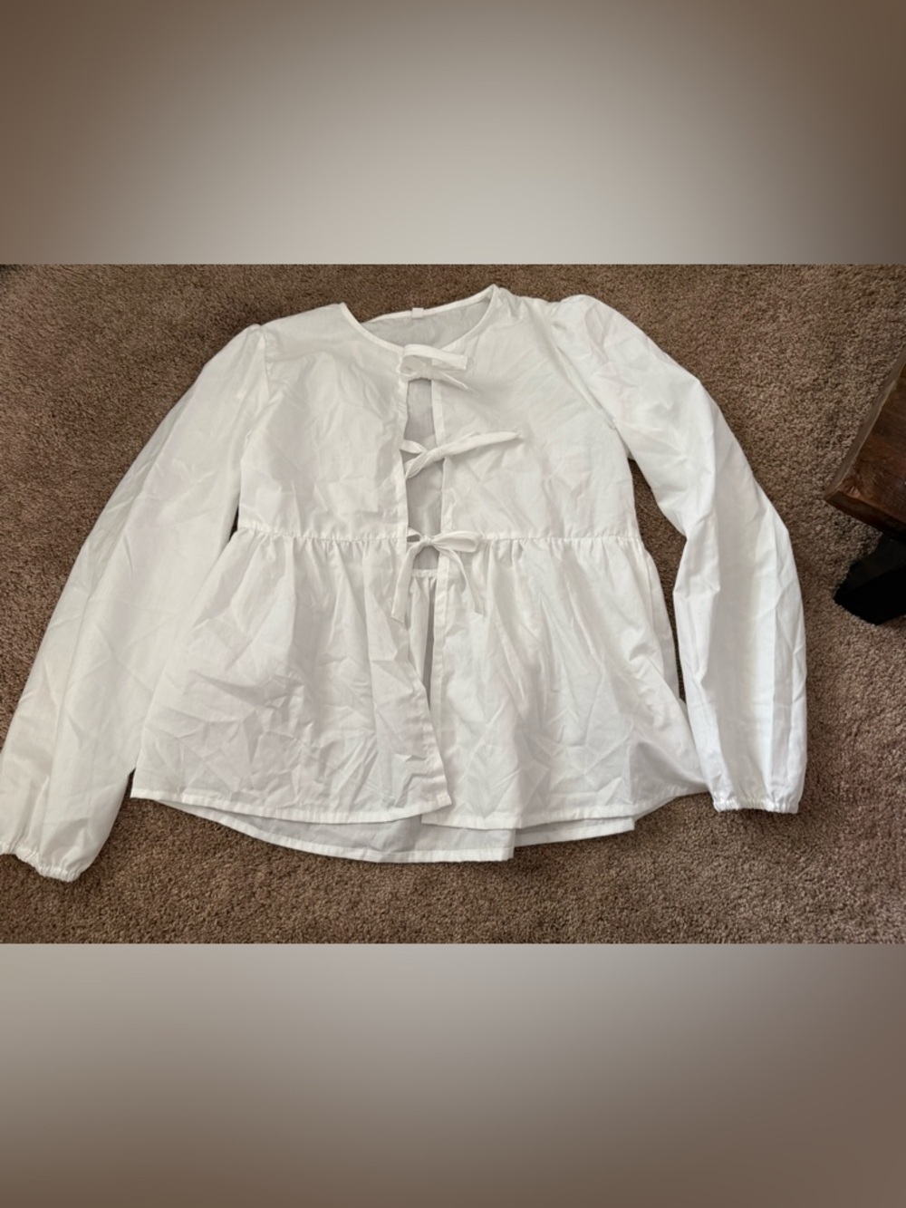 White Tie-Front Long Sleeve Women's Top